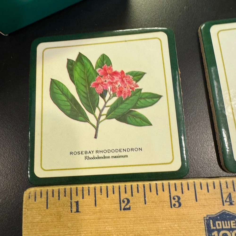 Vintage Botanical Wildlife Coaster Set Home 3.4in Green Nature Illustrations 8pc